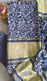 Elegant Muslin Batik Print Suit with Banarasi Accents